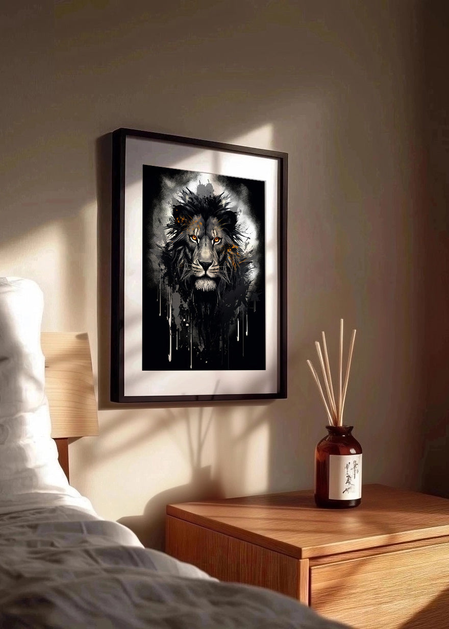 Cuadro León de ojos amarillos en estilo acuarela