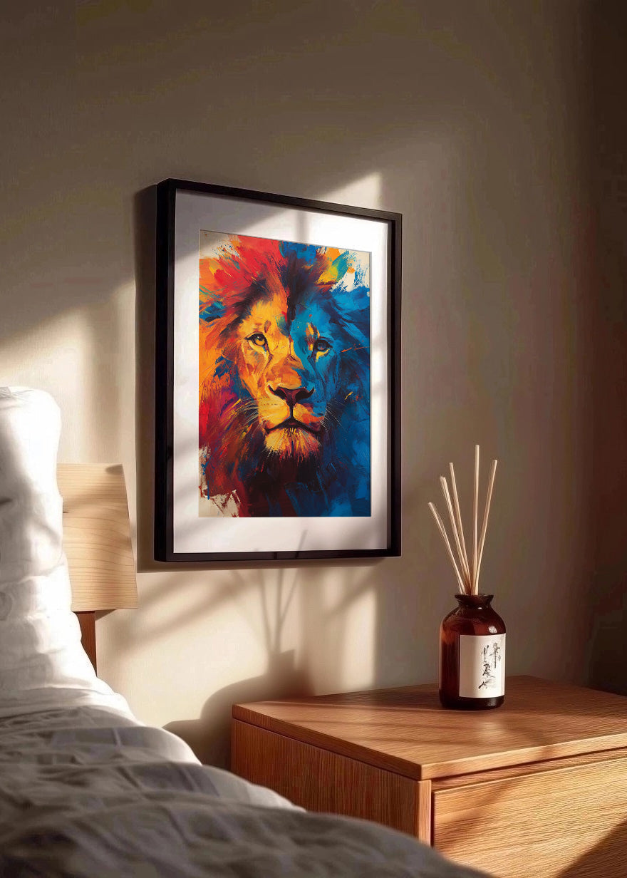 Cuadro León en primer plano estilo acuarela