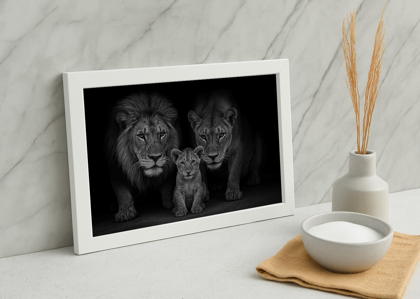 Cuadro Leones en familia