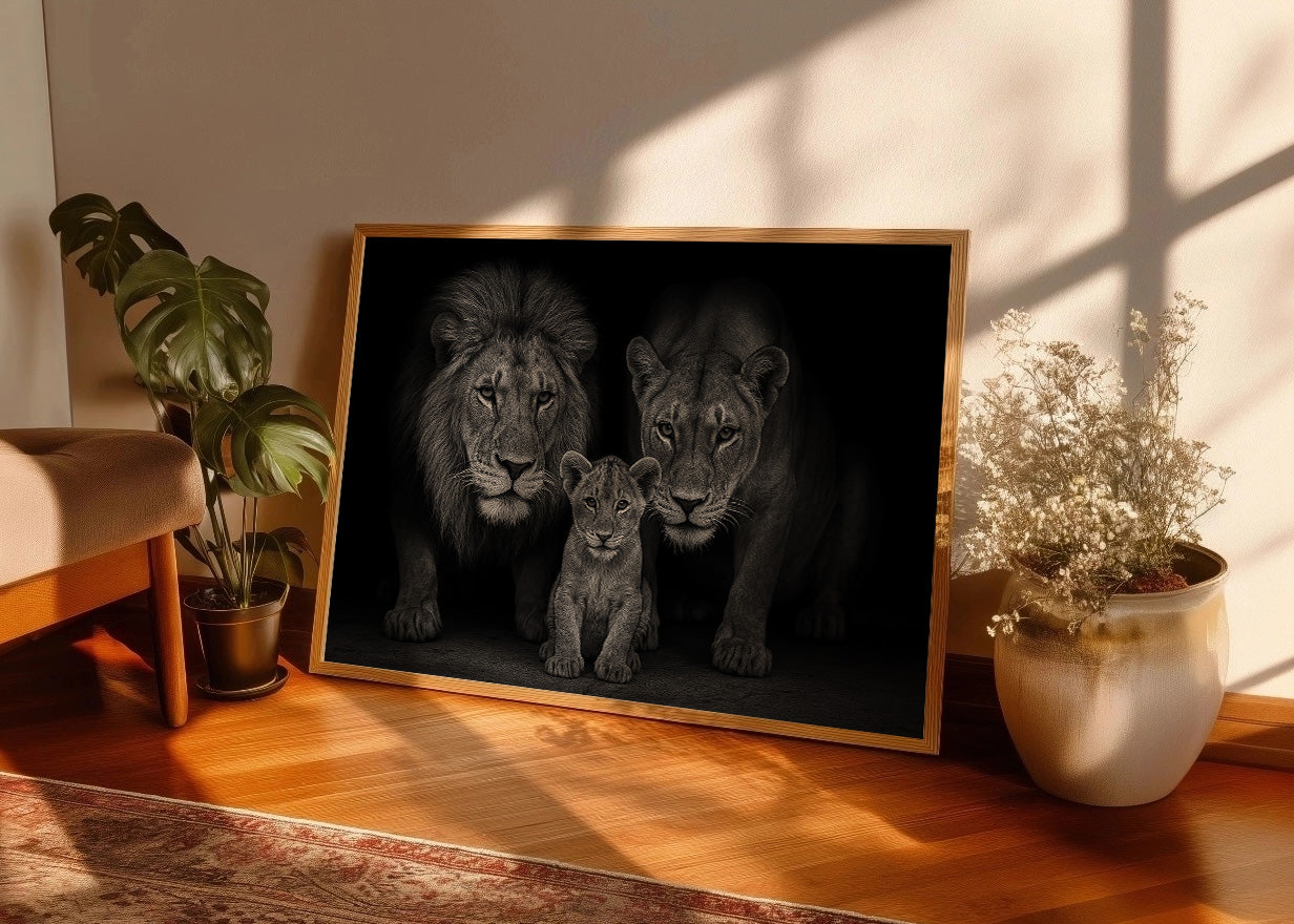 Cuadro Leones en familia
