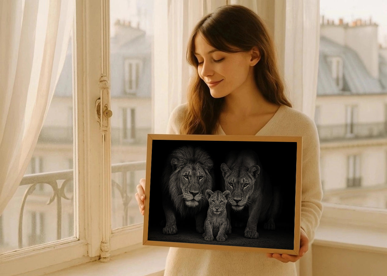 Cuadro Leones en familia