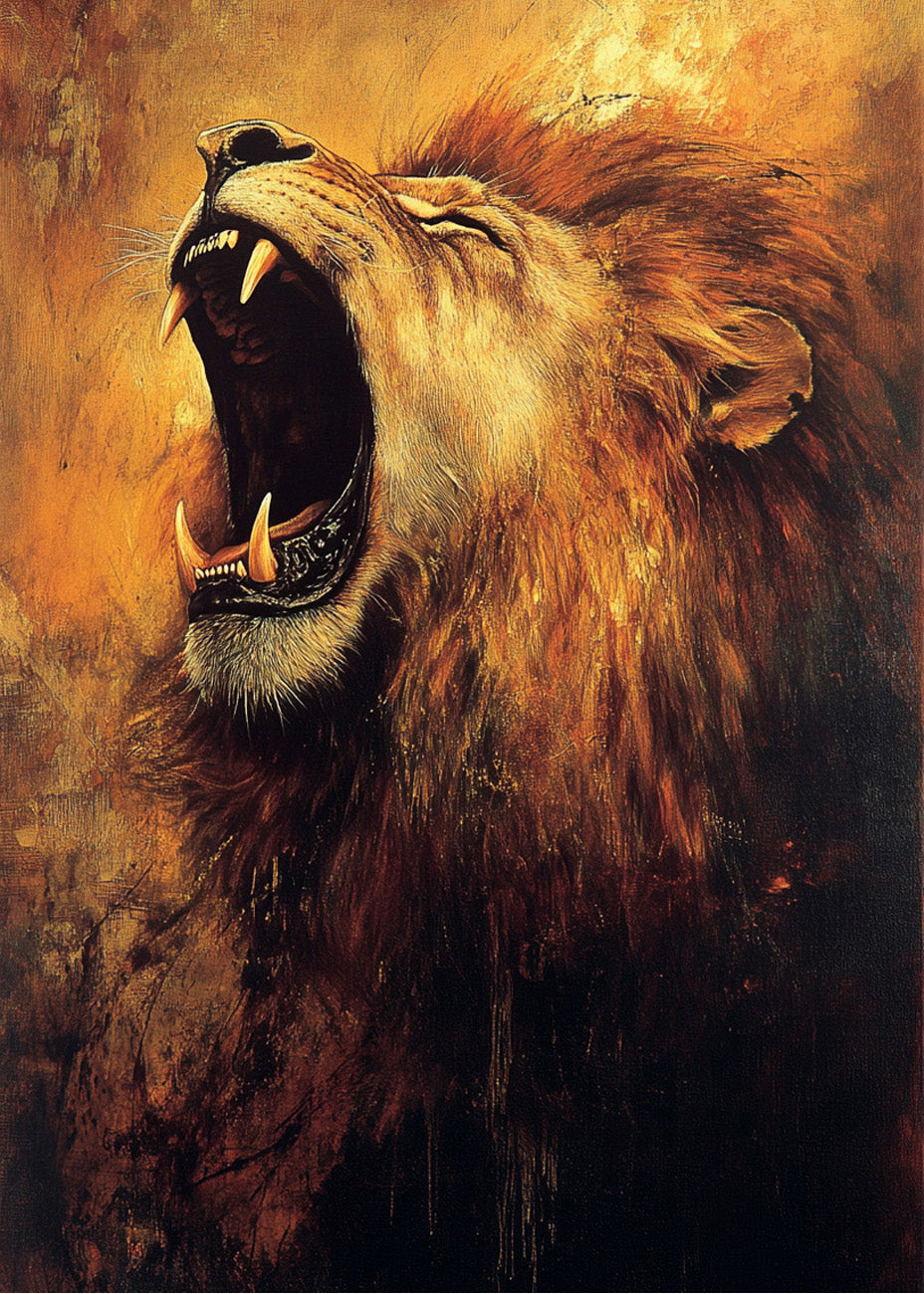 Cuadro León rugiendo en estilo pintura clásica