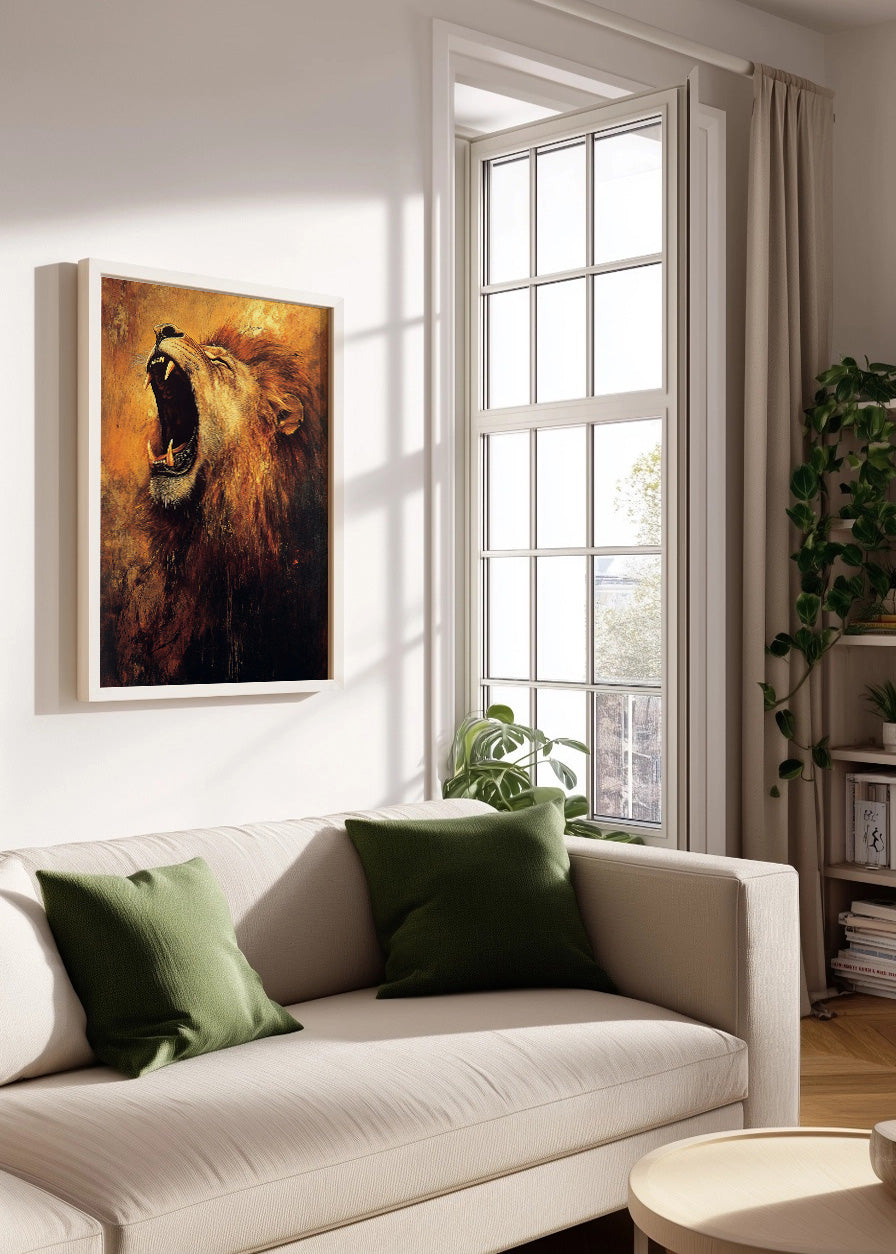 Cuadro León rugiendo en estilo pintura clásica