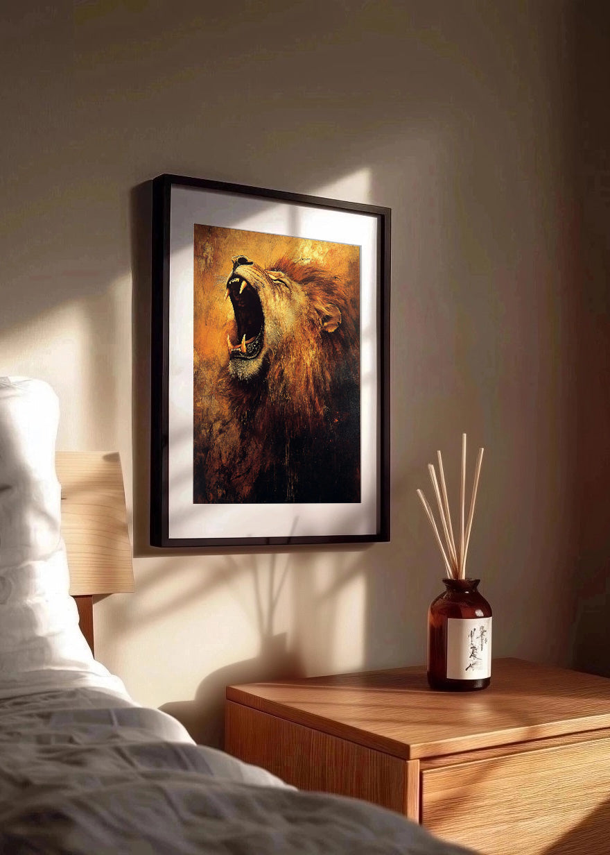 Cuadro León rugiendo en estilo pintura clásica