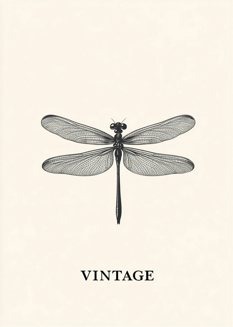 Cuadro Libélula blanca y negra vintage