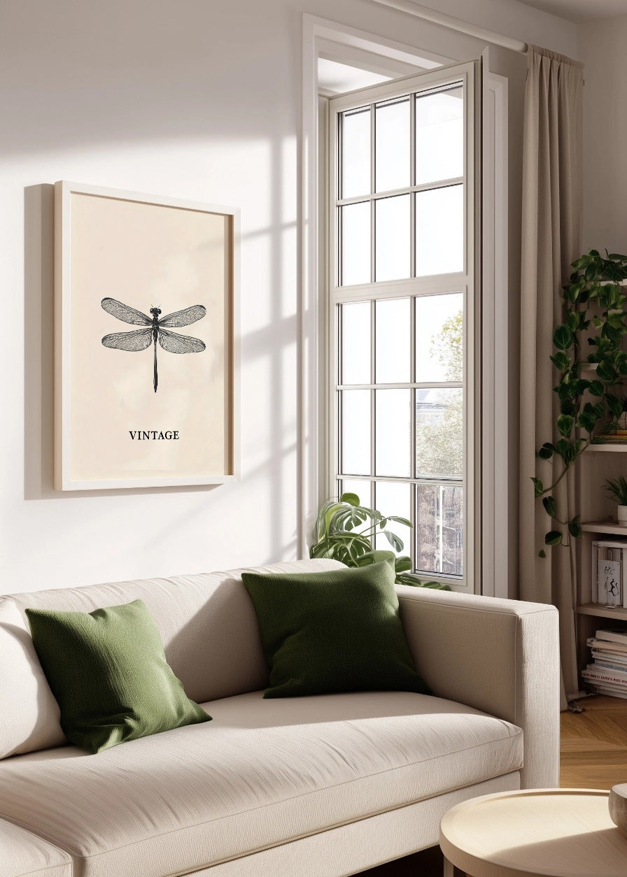 Cuadro Libélula blanca y negra vintage