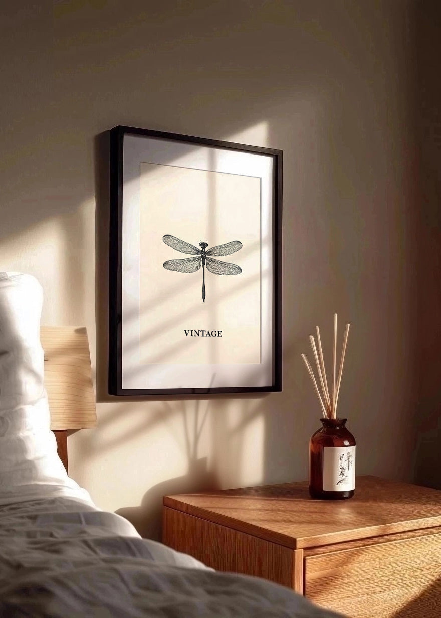 Cuadro Libélula blanca y negra vintage