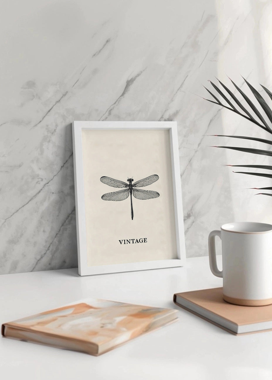 Cuadro Libélula blanca y negra vintage