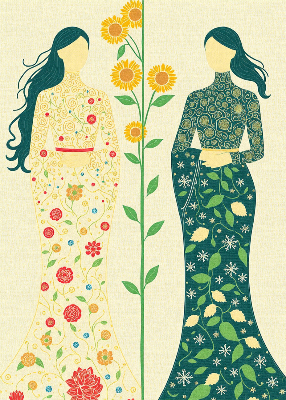 Cuadro Mujeres florales puntillismo