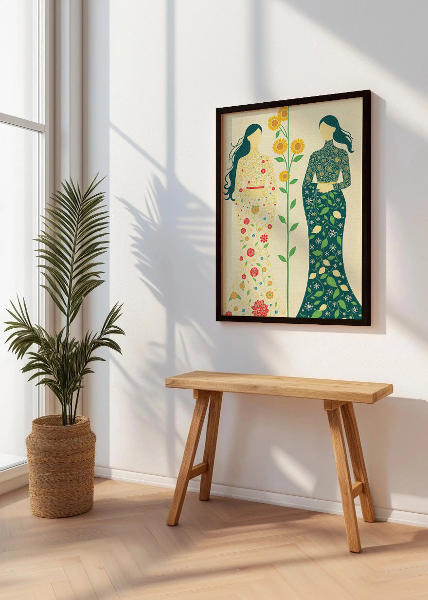Cuadro Mujeres florales puntillismo
