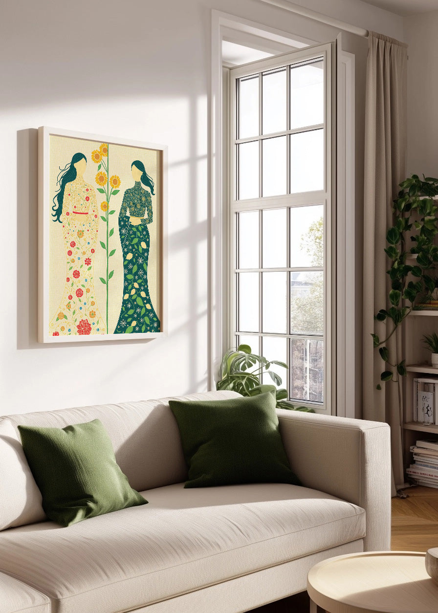 Cuadro Mujeres florales puntillismo