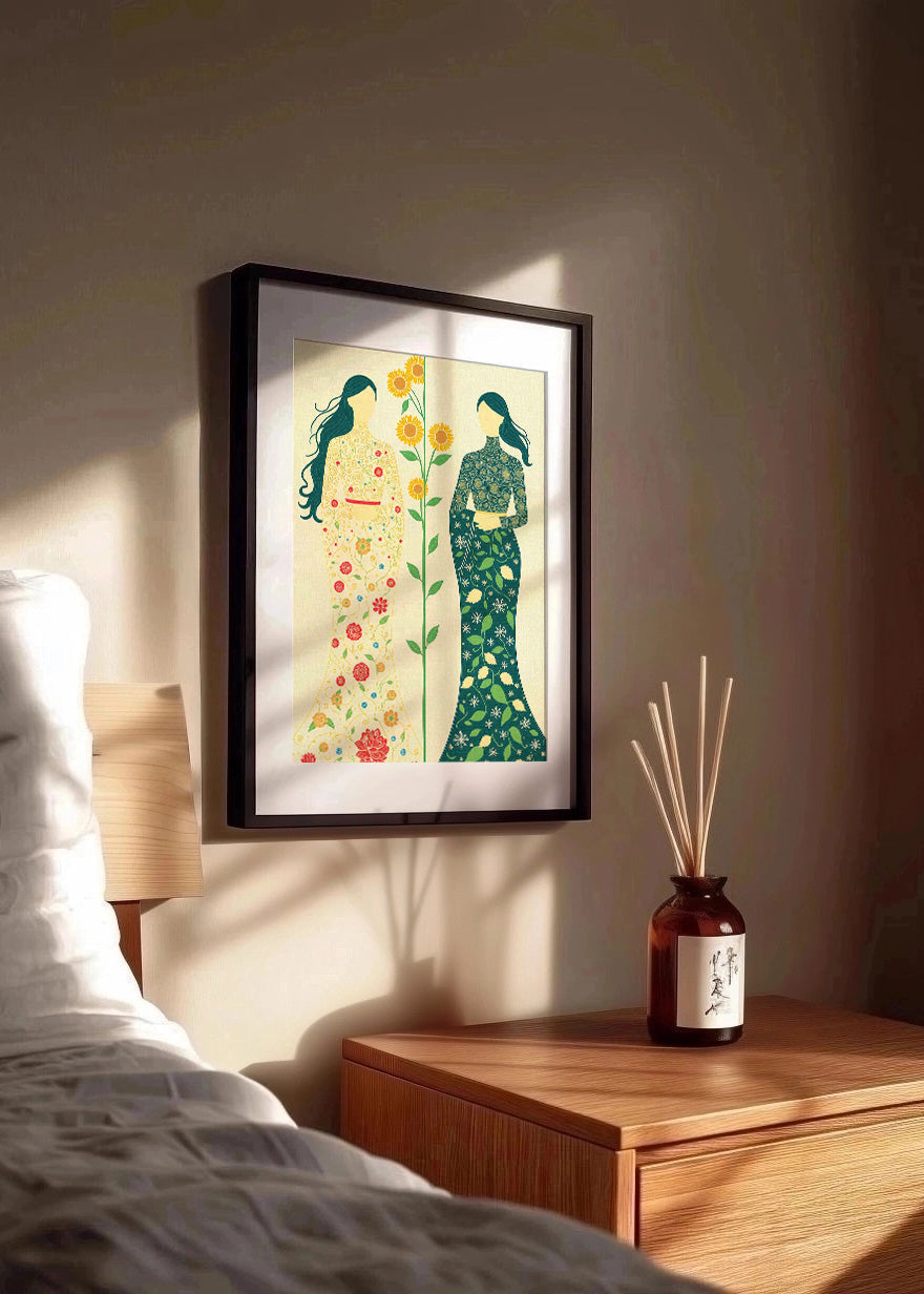 Cuadro Mujeres florales puntillismo