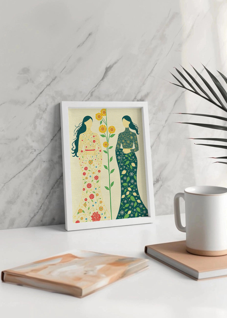 Cuadro Mujeres florales puntillismo