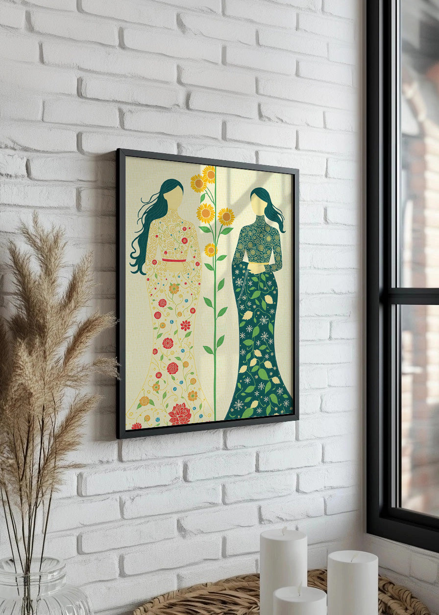 Cuadro Mujeres florales puntillismo