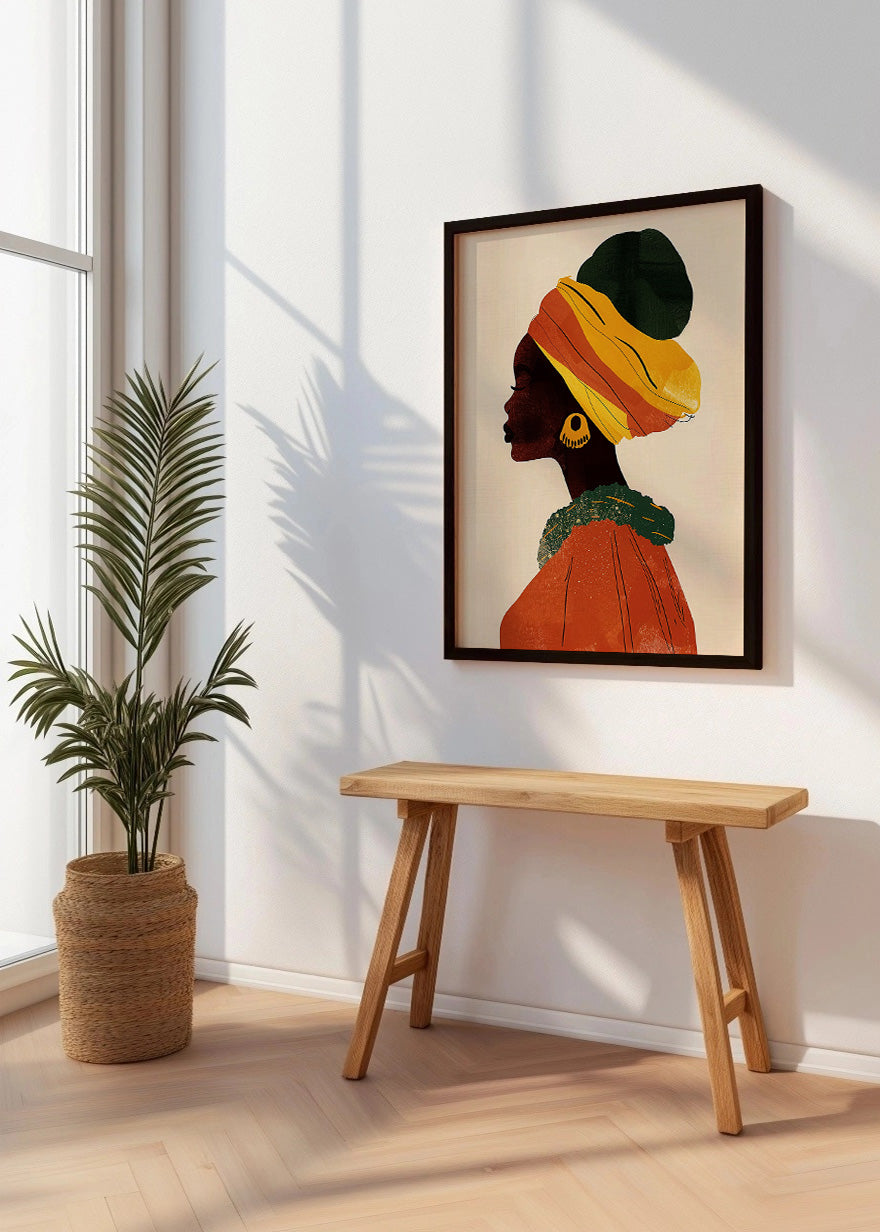 Cuadro Mujer africana de perfil con turbante