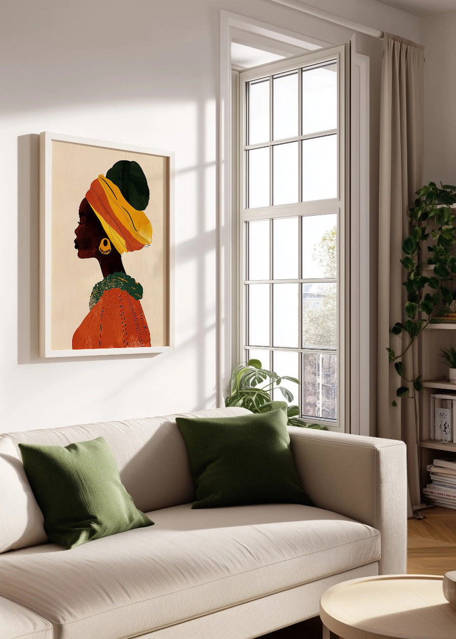 Cuadro Mujer africana de perfil con turbante