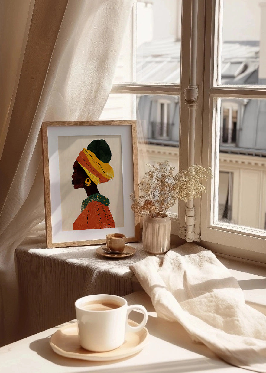Cuadro Mujer africana de perfil con turbante