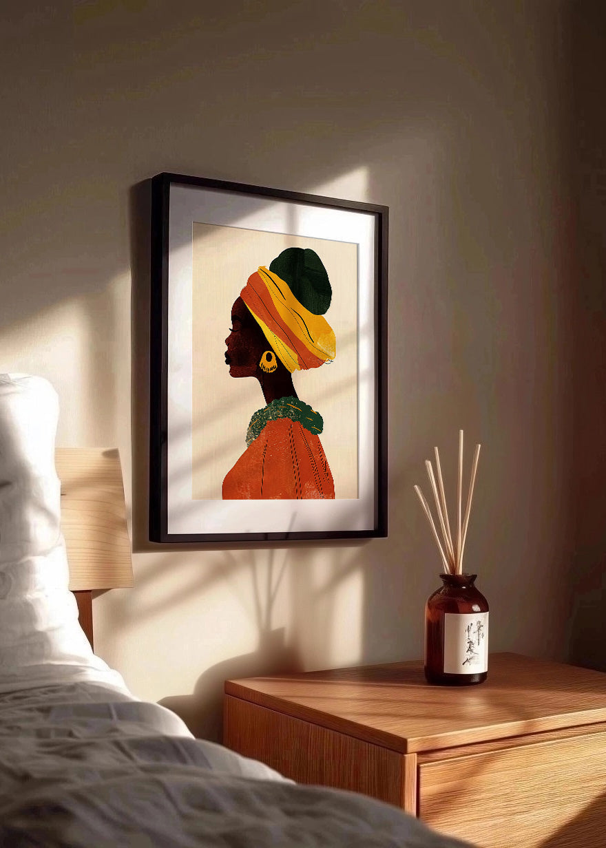 Cuadro Mujer africana de perfil con turbante