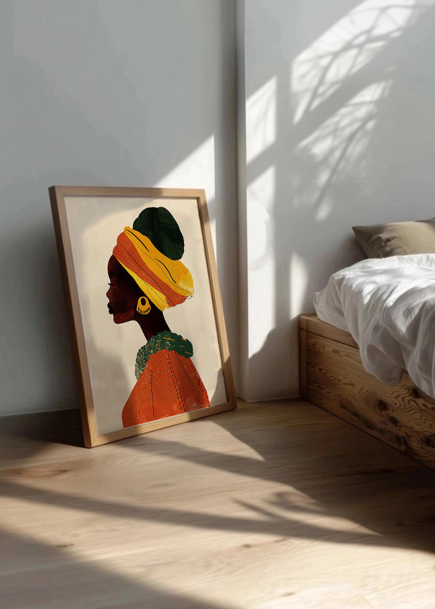 Cuadro Mujer africana de perfil con turbante