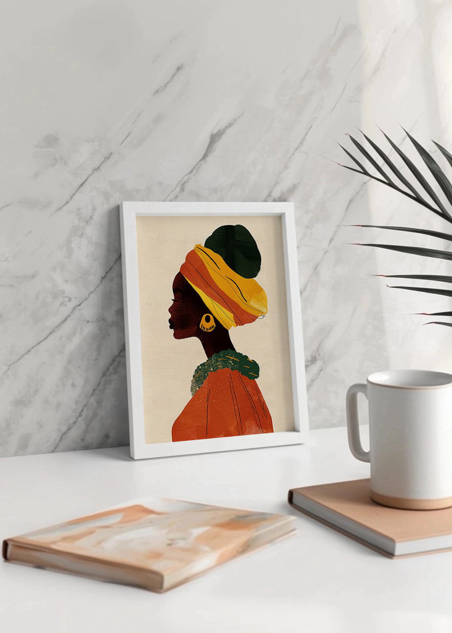 Cuadro Mujer africana de perfil con turbante