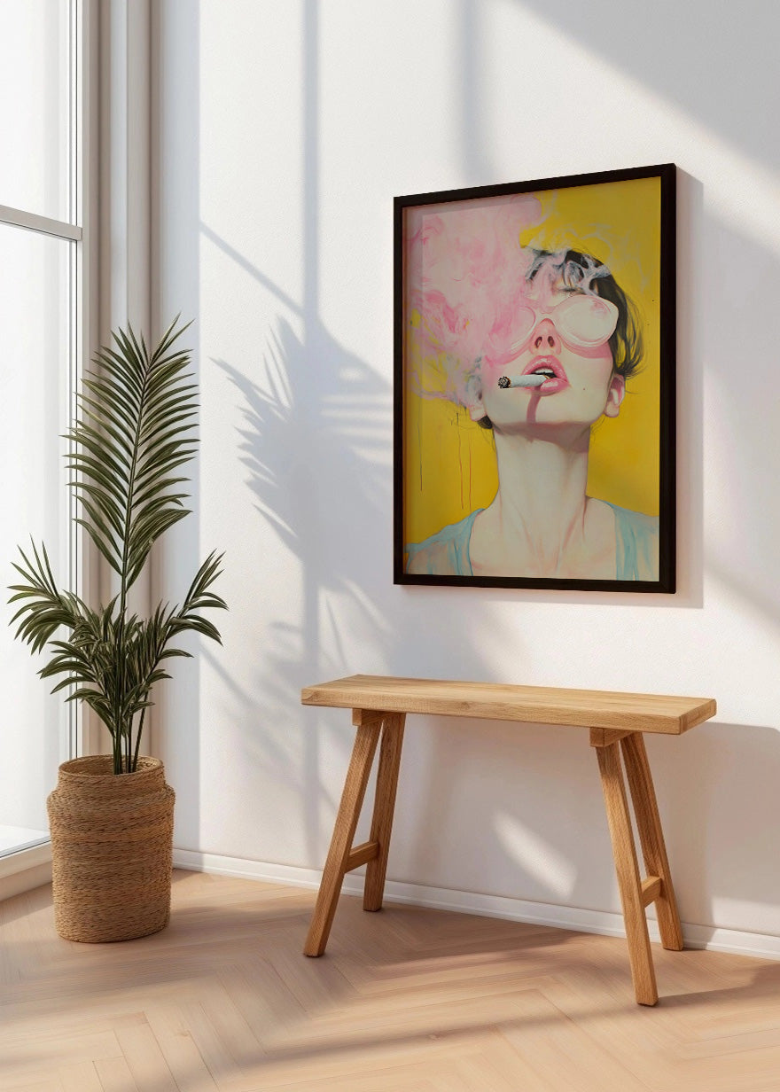 Cuadro Mujer pop art fumando rosa