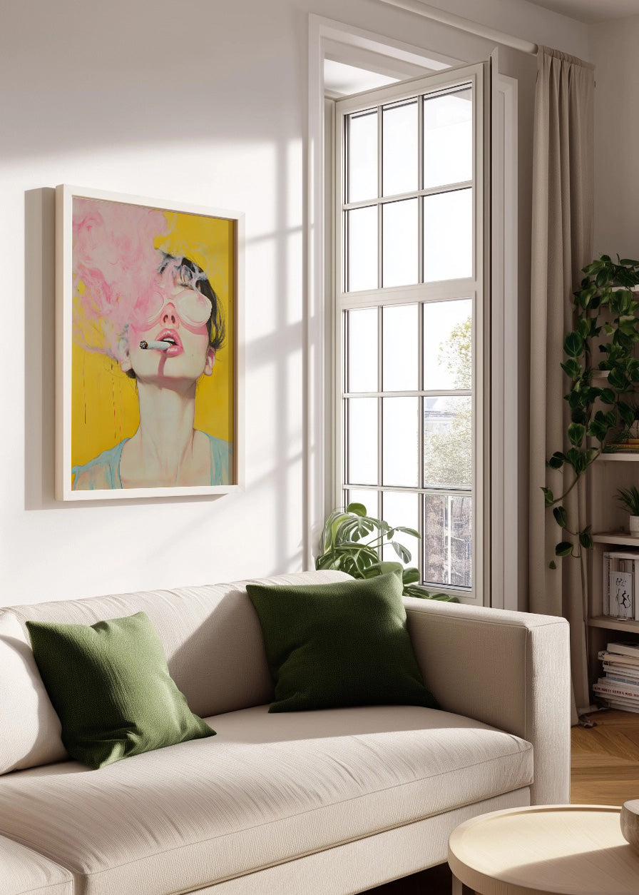 Cuadro Mujer pop art fumando rosa