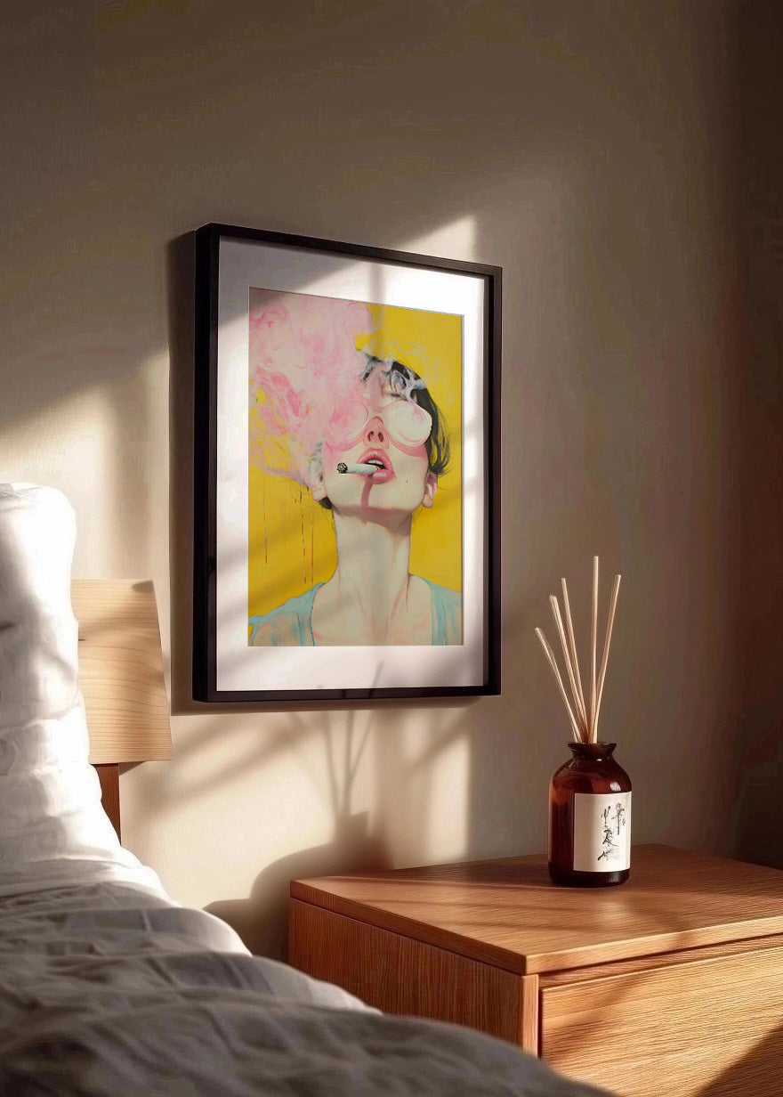 Cuadro Mujer pop art fumando rosa