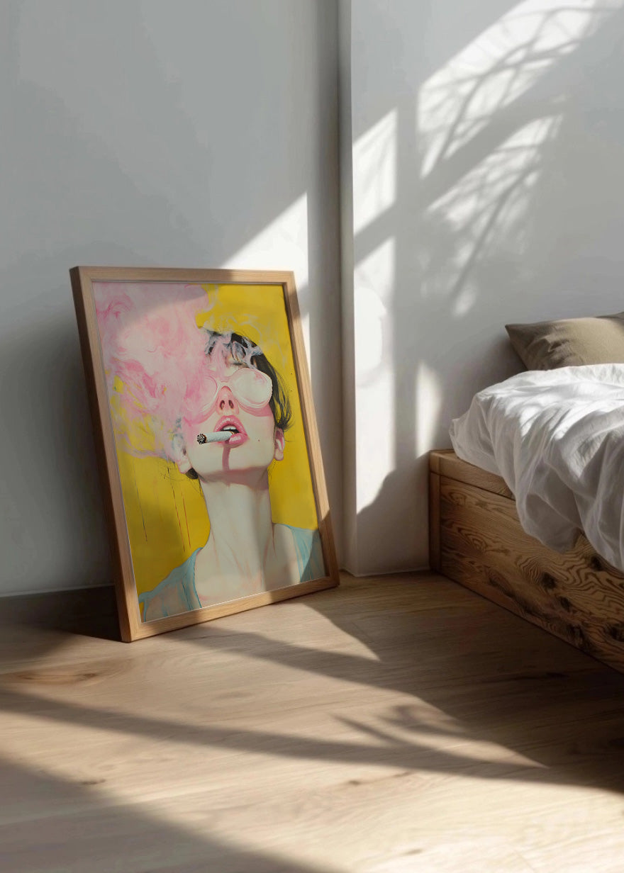 Cuadro Mujer pop art fumando rosa