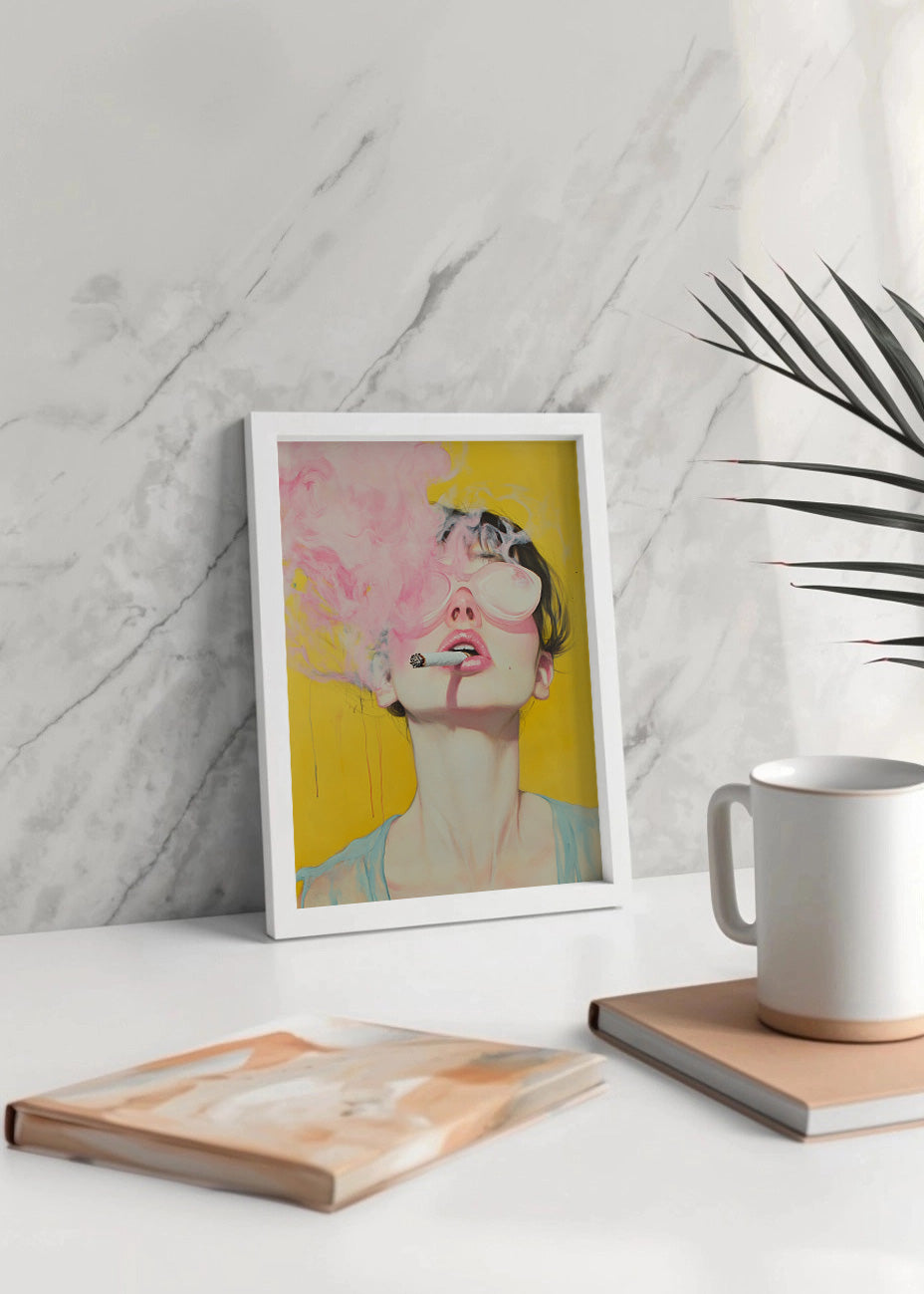 Cuadro Mujer pop art fumando rosa