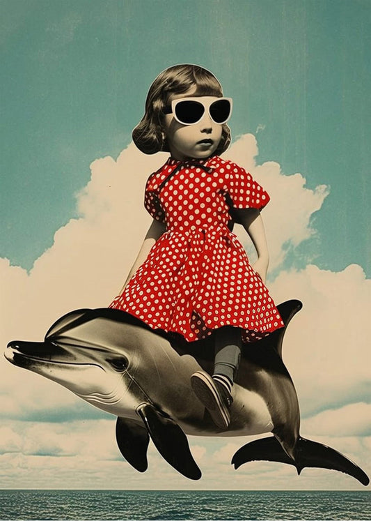 Cuadro Niña Pez Vintage