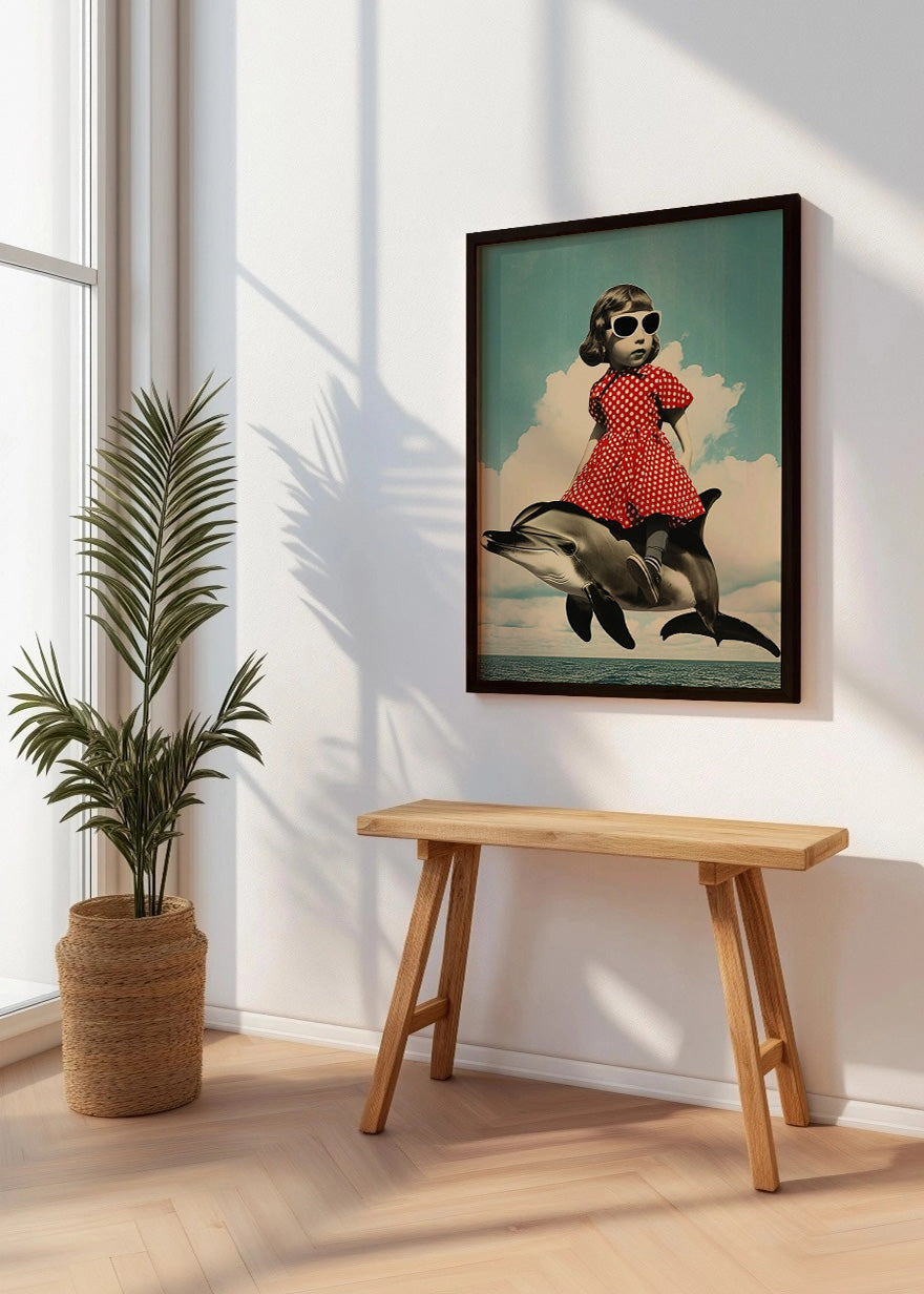 Cuadro Niña Pez Vintage