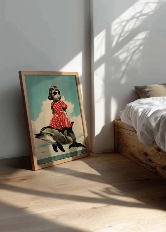 Cuadro Niña Pez Vintage