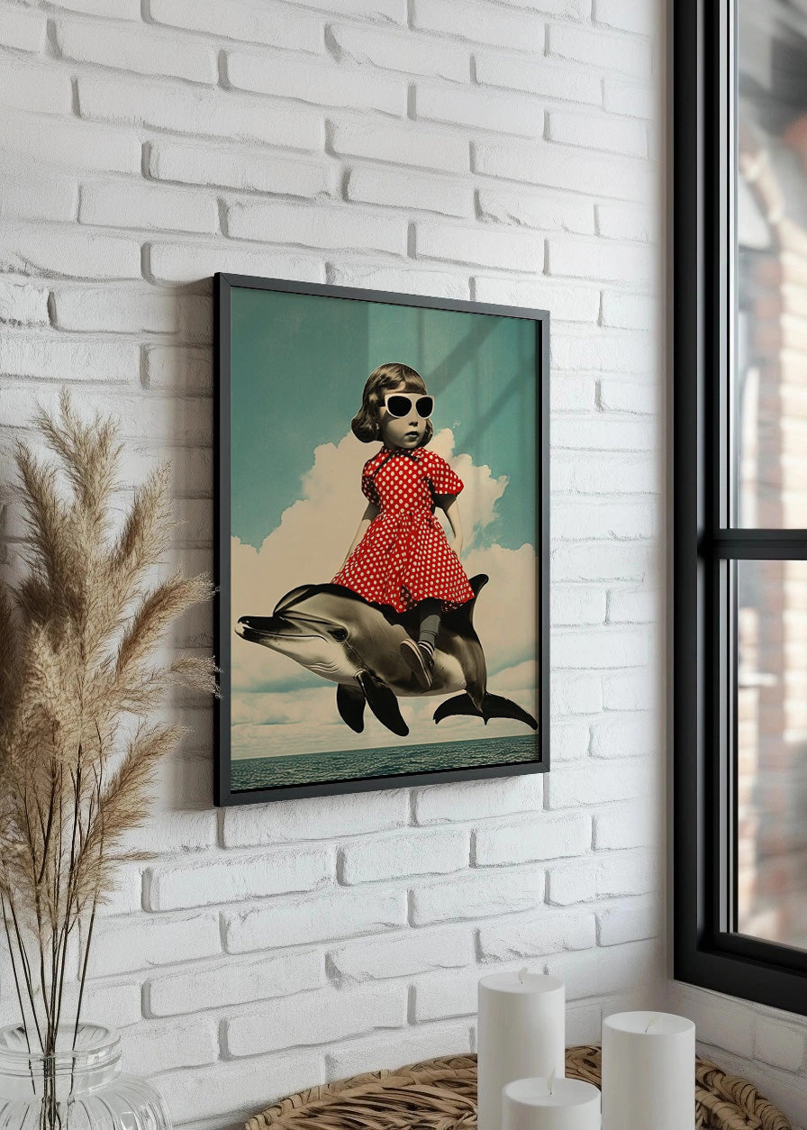 Cuadro Niña Pez Vintage