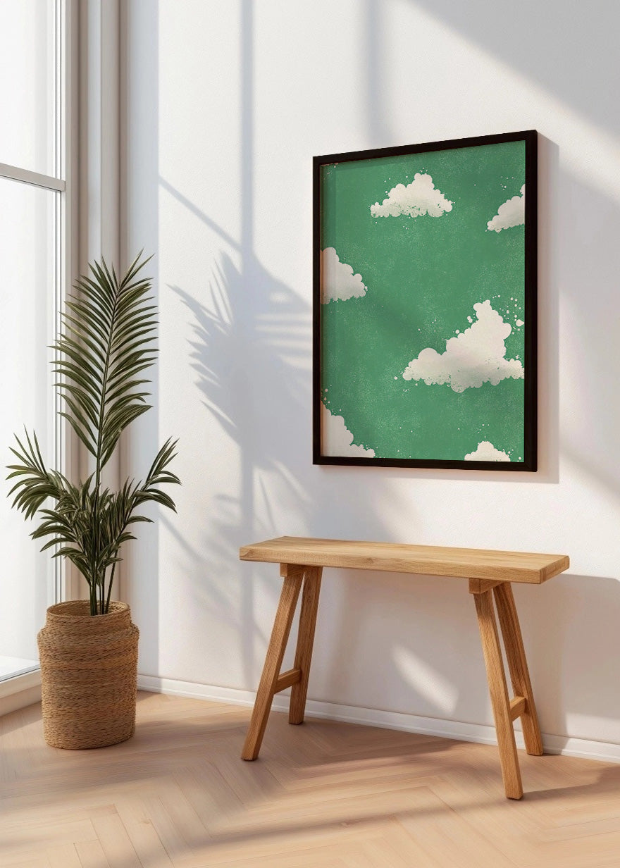 Cuadro Nubes sobre fondo verde