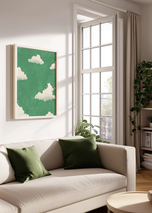 Cuadro Nubes sobre fondo verde