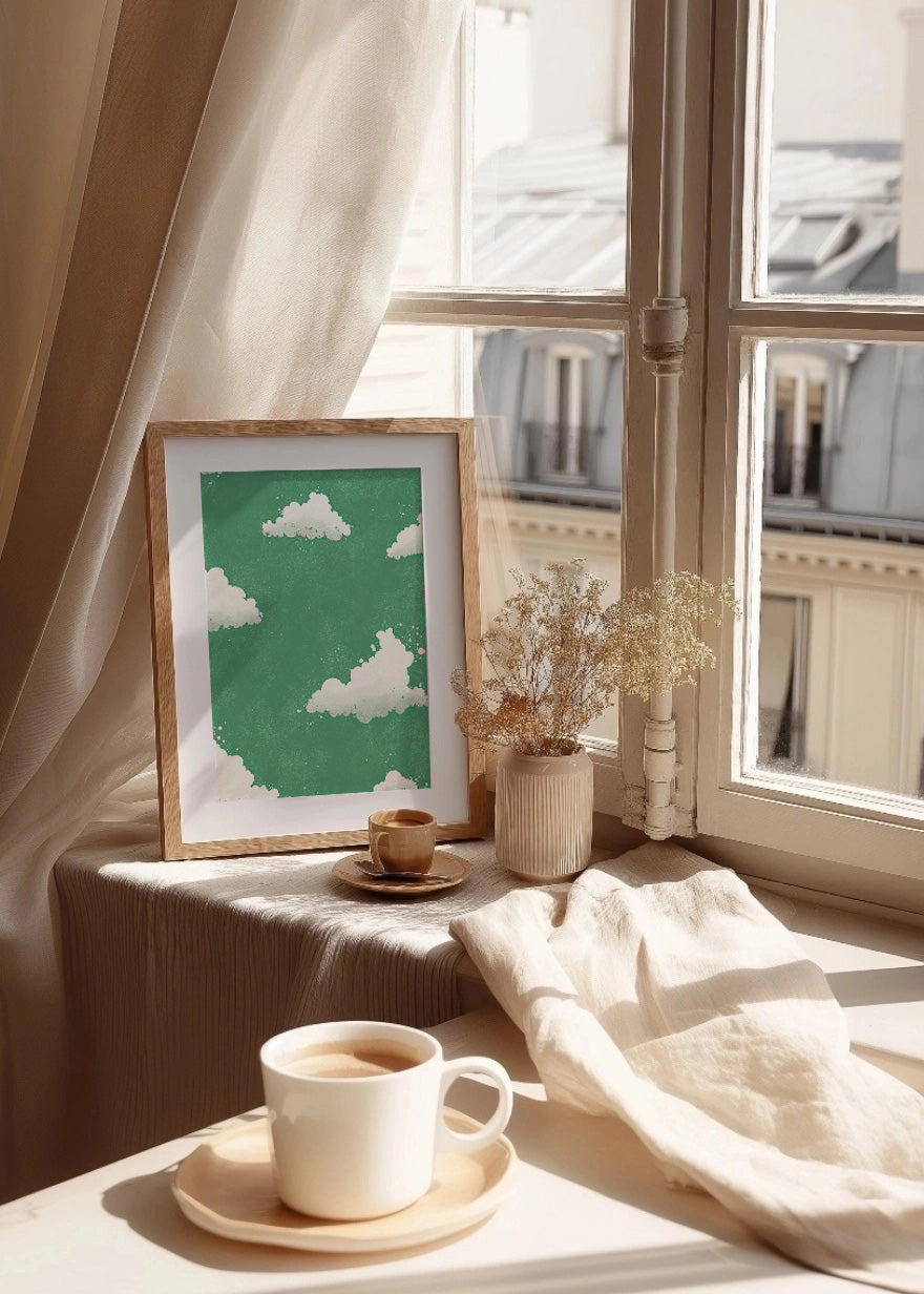 Cuadro Nubes sobre fondo verde