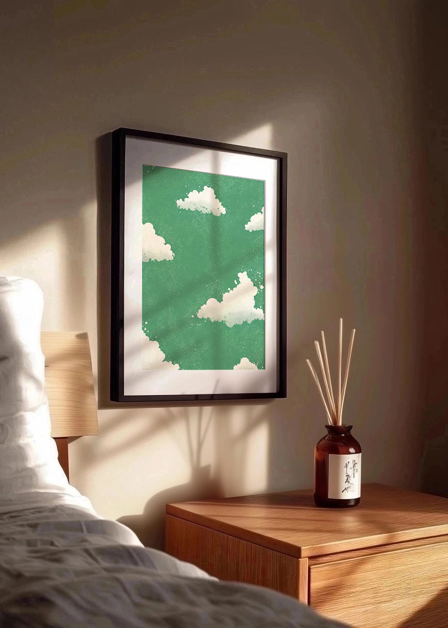 Cuadro Nubes sobre fondo verde