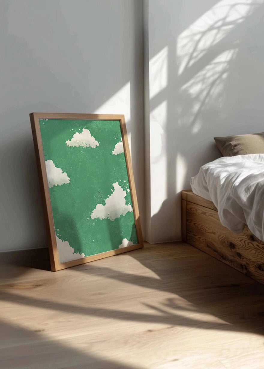 Cuadro Nubes sobre fondo verde