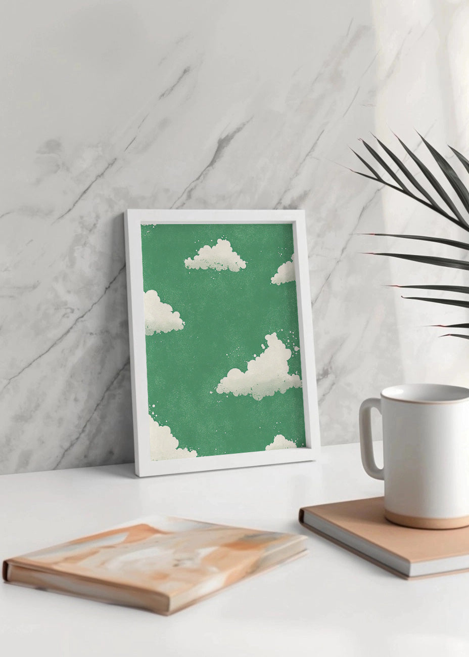 Cuadro Nubes sobre fondo verde