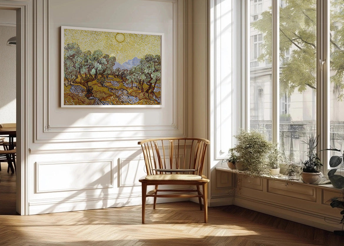 Cuadro Olivos con cielo amarillo y sol (Van Gogh)