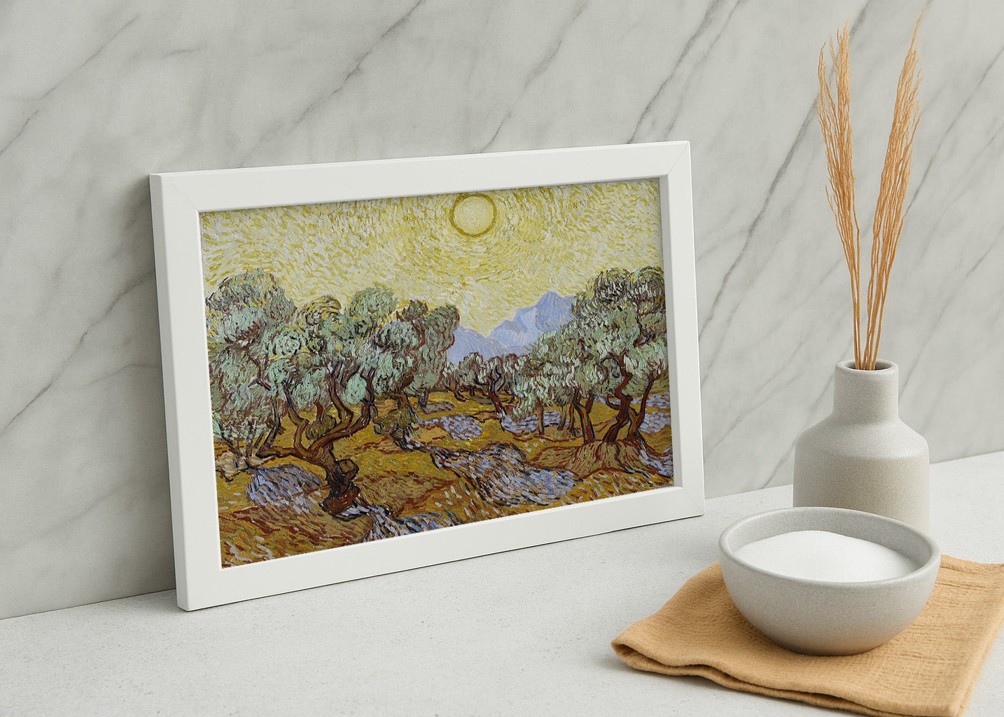 Cuadro Olivos con cielo amarillo y sol (Van Gogh)
