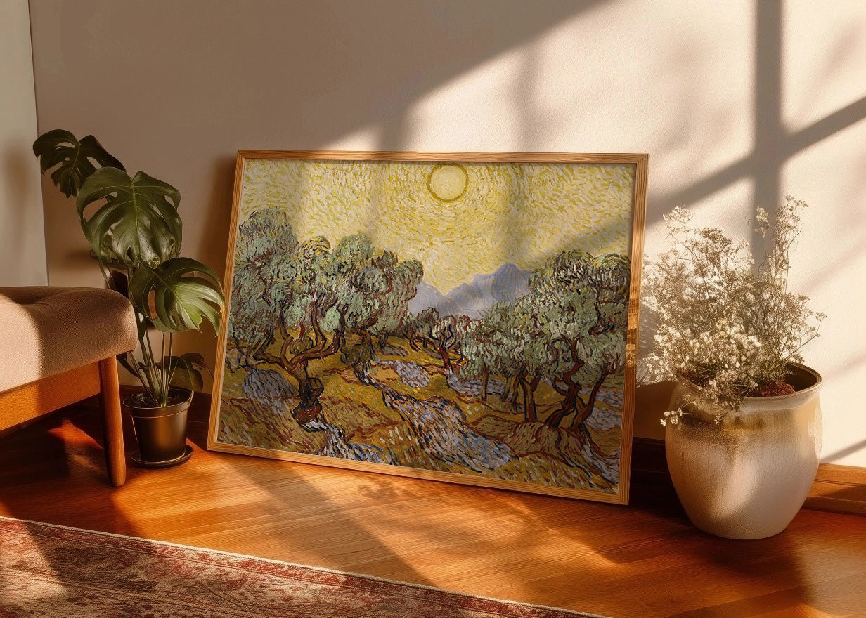 Cuadro Olivos con cielo amarillo y sol (Van Gogh)