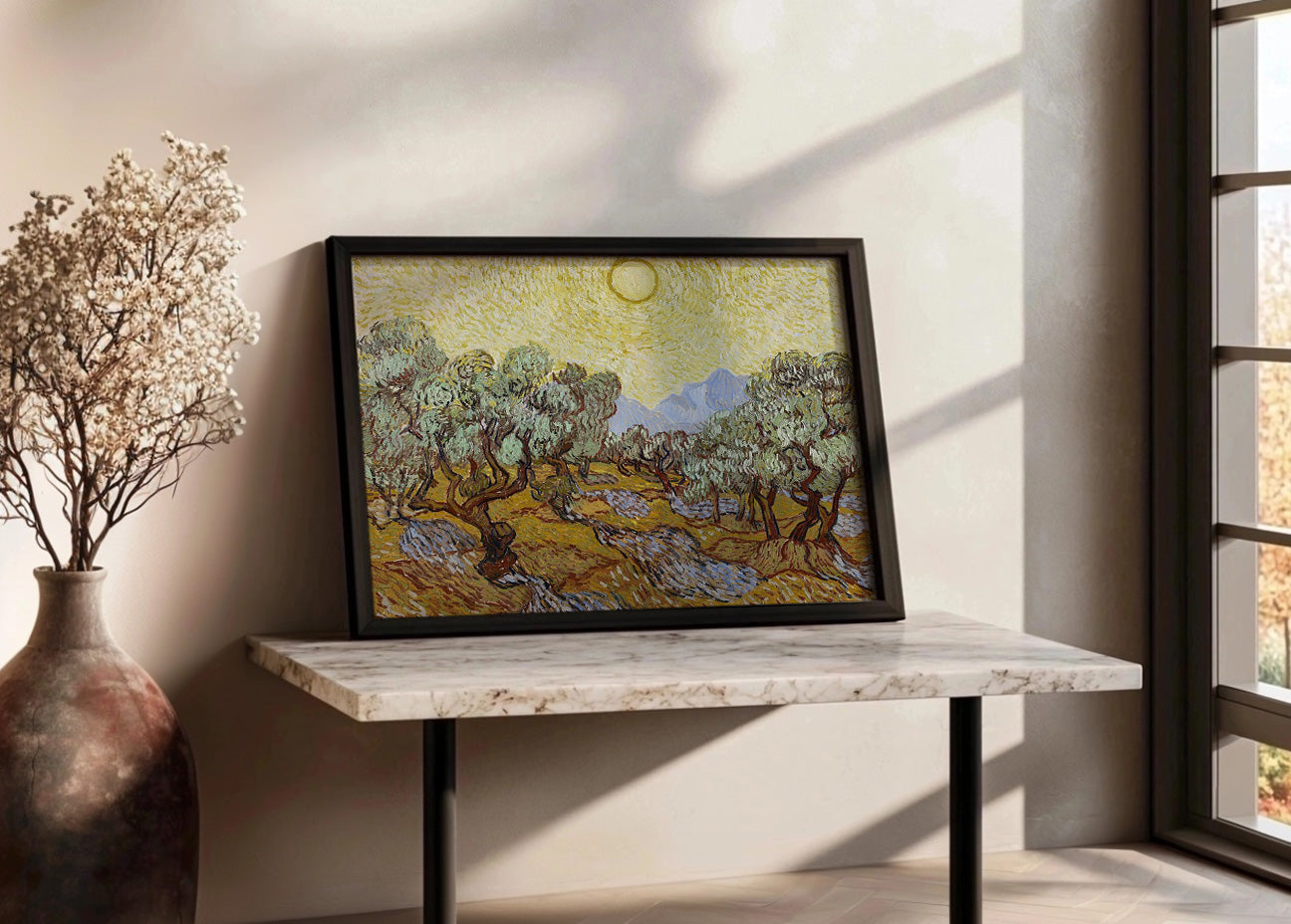 Cuadro Olivos con cielo amarillo y sol (Van Gogh)