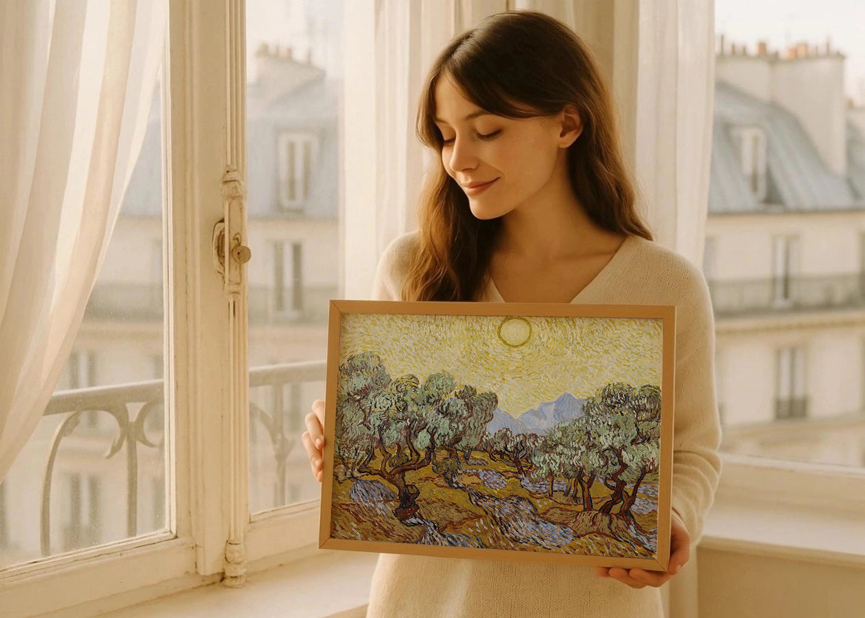 Cuadro Olivos con cielo amarillo y sol (Van Gogh)