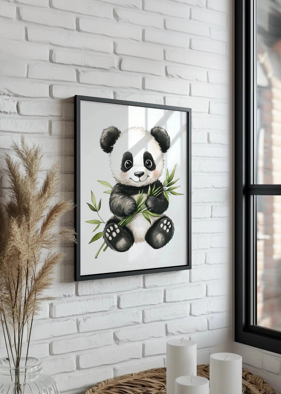 Cuadro Oso panda infantil con bambú