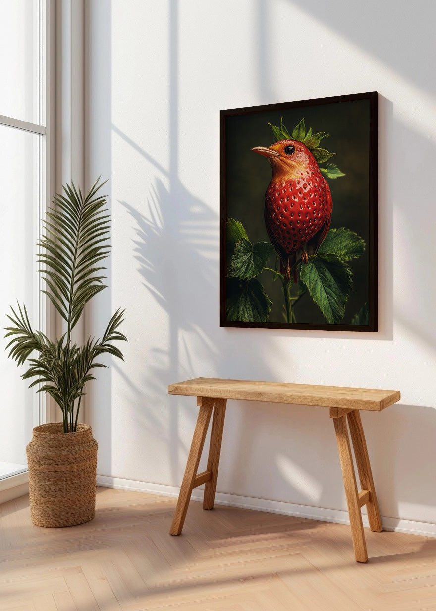 Cuadro Pájaro fresa en ramita de menta