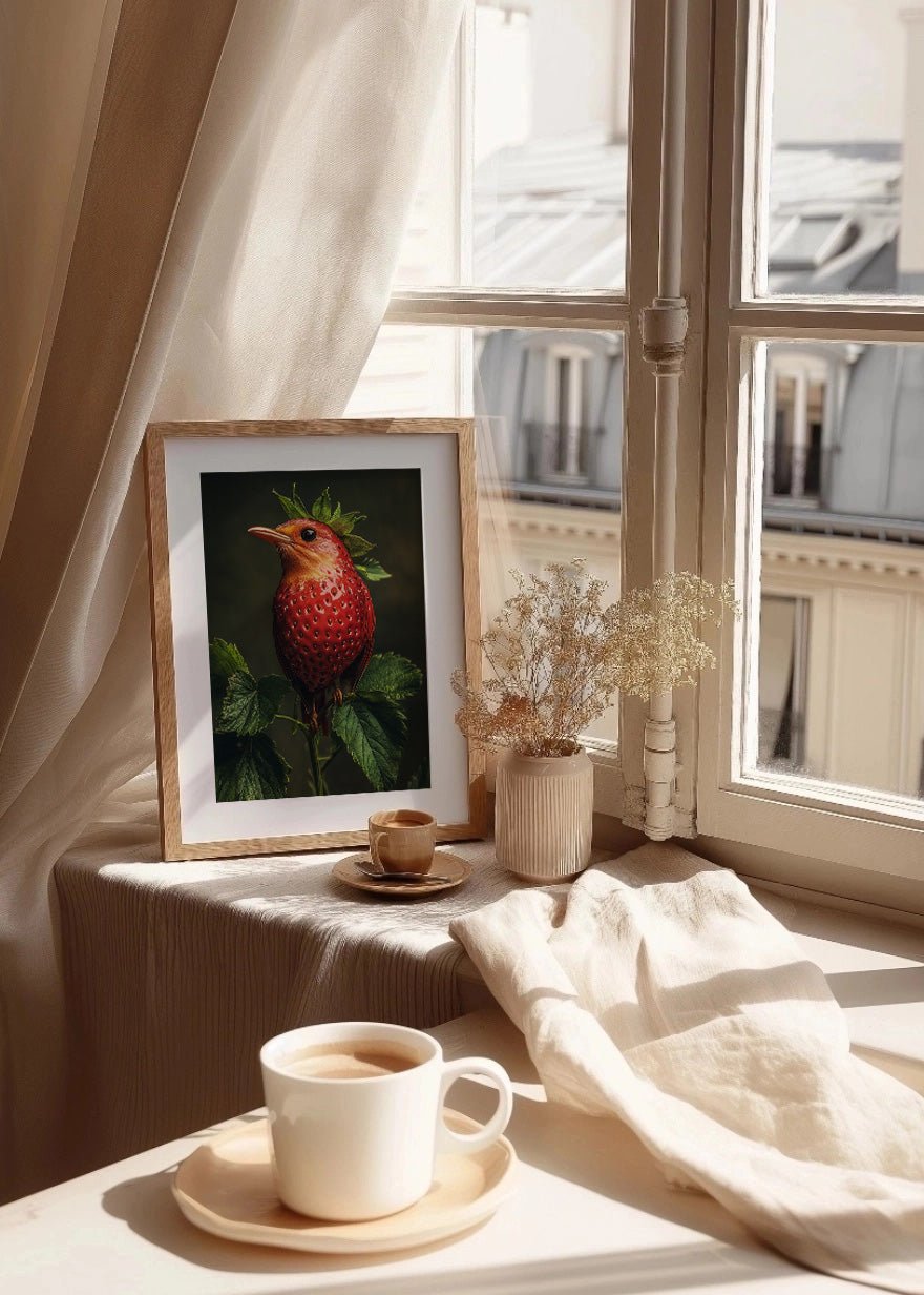 Cuadro Pájaro fresa en ramita de menta