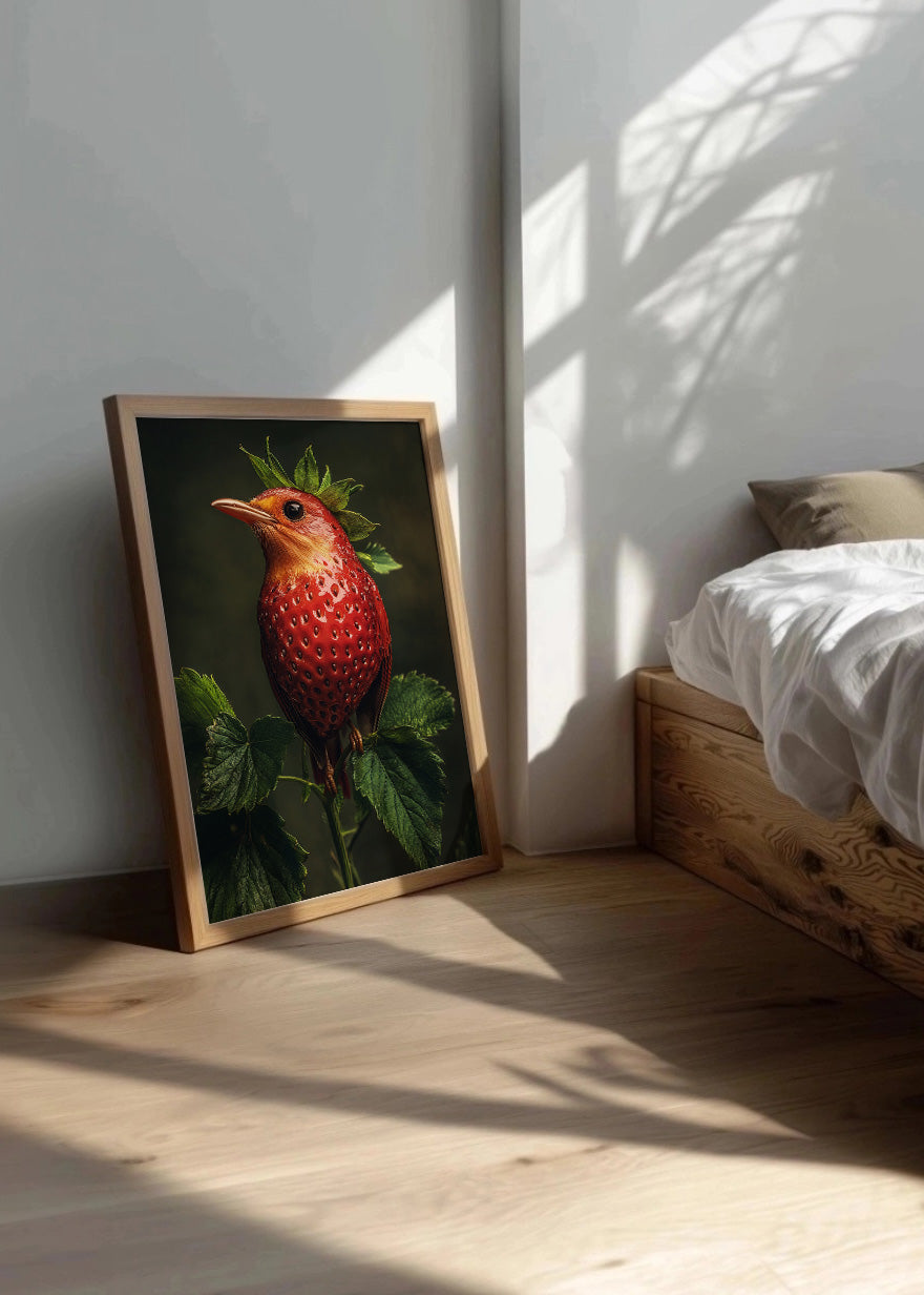 Cuadro Pájaro fresa en ramita de menta