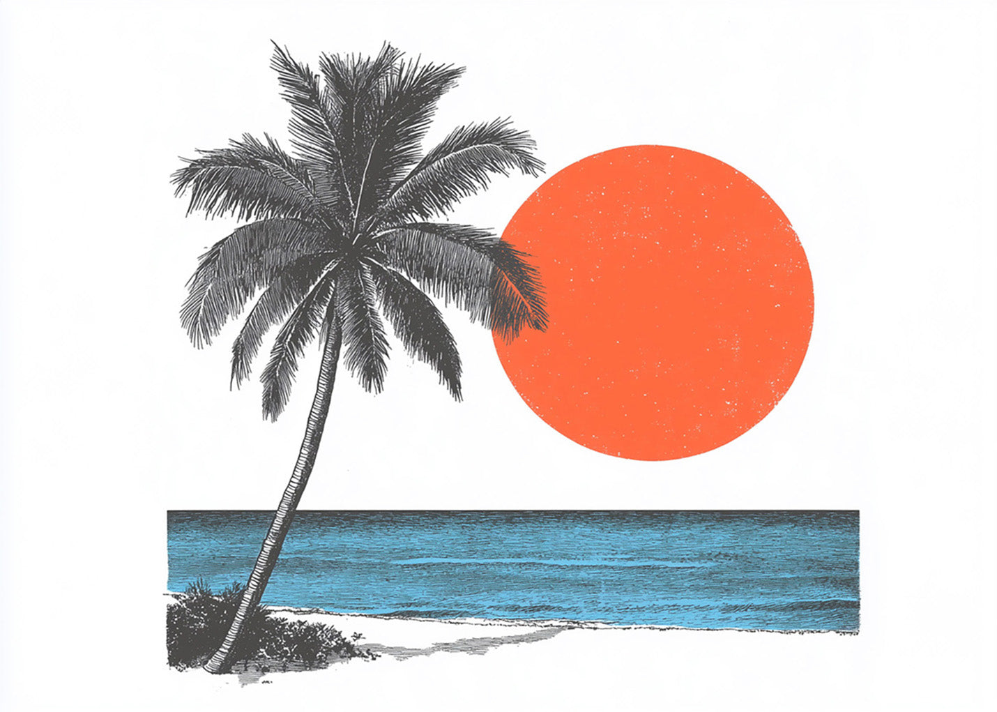 Cuadro Palmera con el mar y la luna roja