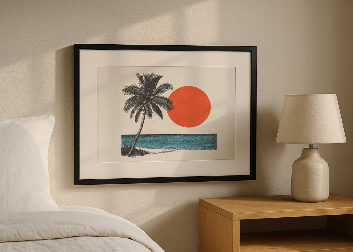 Cuadro Palmera con el mar y la luna roja